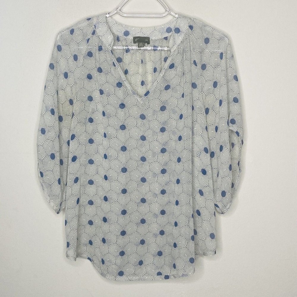 Anthropologie Fei Blouse Women 0 Silk Blouse Blue Beige